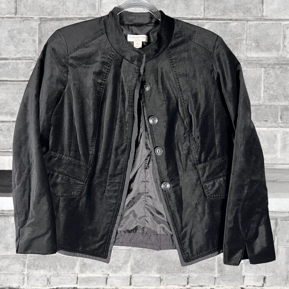 Coldwater Creek NWT $100 Womens 12P Petite Jacket Blazer Velvet Black Career